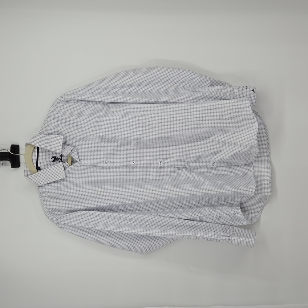 Infinity Men's Checkered White Blue Long-Sleeve Button Down Shirt Size M…